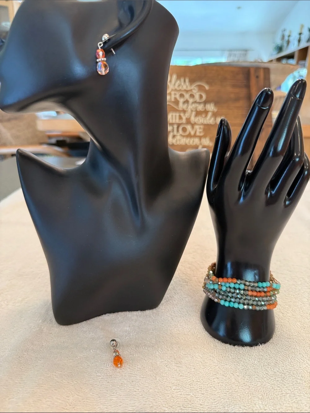 Beaded Multi-Strand Bracelet & Handcrafted Orange Czech Glass Bead Earrings